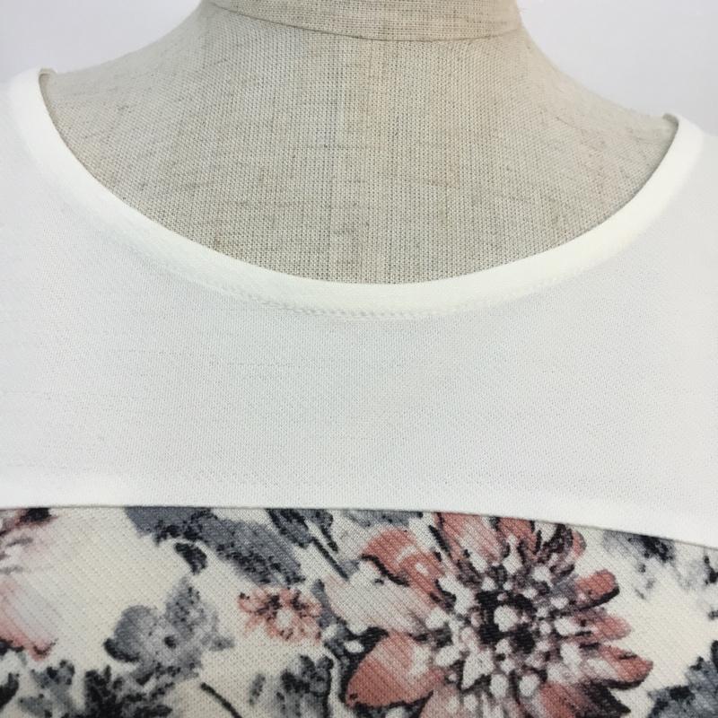 エル ELLE カットソー 半袖 花柄 チュニック Tシャツ 38 花柄 白 / ホワイト / X 桃 / ピンク / X 紺 / ネイビー / レディース USED 古着 中古 10049193