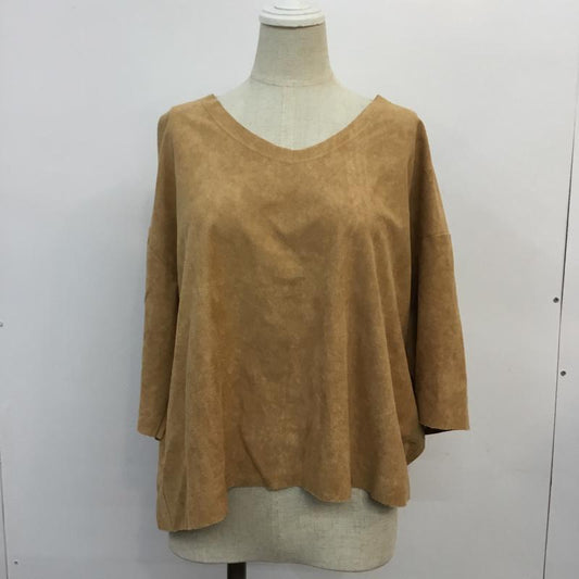 ディスコート Discoat カットソー 半袖 Vネック スウェード風 タグ付き FREE 無地 キャメル / キャメル /  レディース USED 古着 中古 10049198