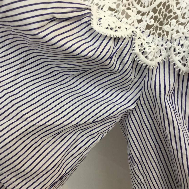 フォーエバー21 FOREVER21 カットソー 半袖 L ストライプ 白 / ホワイト / X 青 / ブルー /  レディース USED 古着 中古 10049229