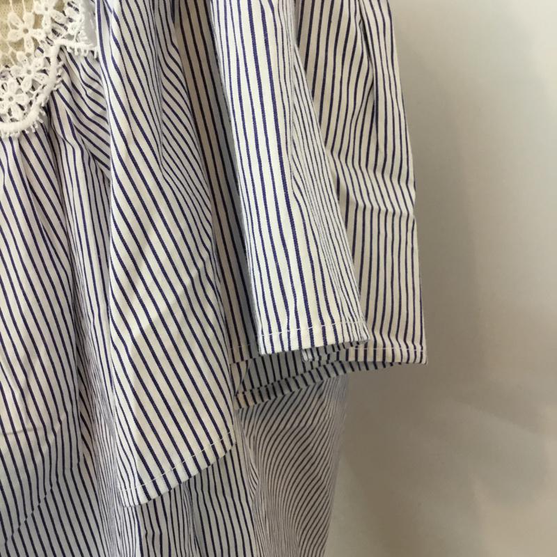 フォーエバー21 FOREVER21 カットソー 半袖 L ストライプ 白 / ホワイト / X 青 / ブルー /  レディース USED 古着 中古 10049229