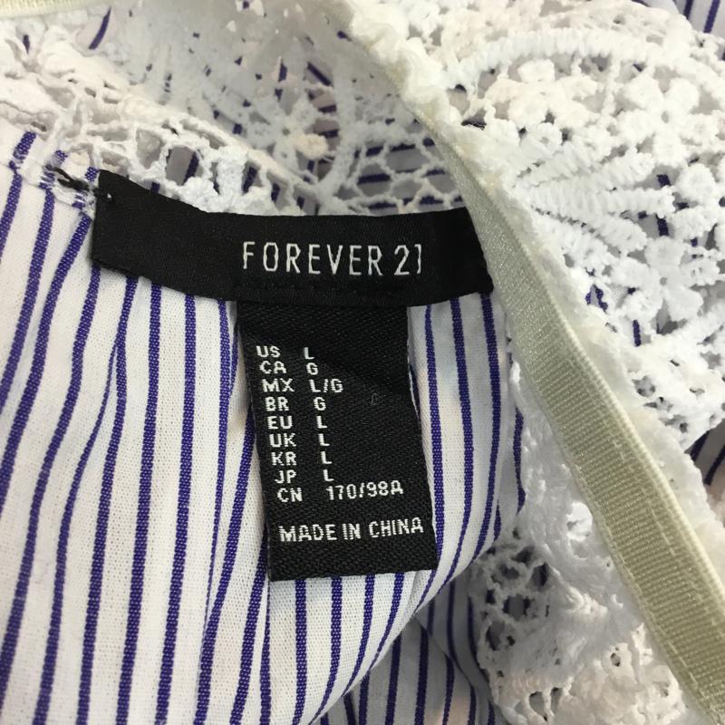 フォーエバー21 FOREVER21 カットソー 半袖 L ストライプ 白 / ホワイト / X 青 / ブルー /  レディース USED 古着 中古 10049229