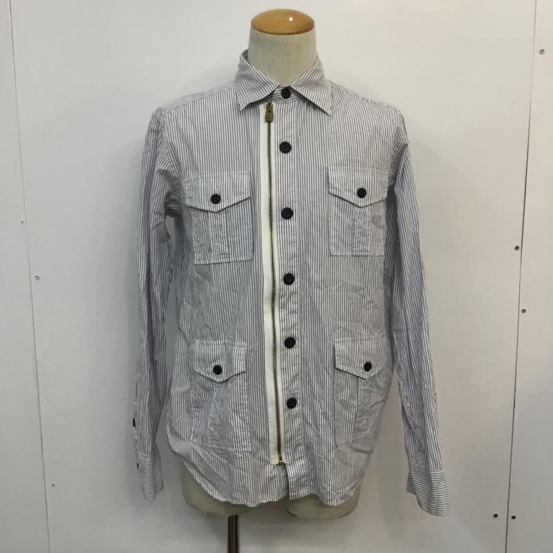 マックダディー MACKDADDY シャツ、ブラウス 長袖 フルジップファスナー XL ストライプ 白 / ホワイト / X 紺 / ネイビー / メンズ USED 古着 中古 10050881
