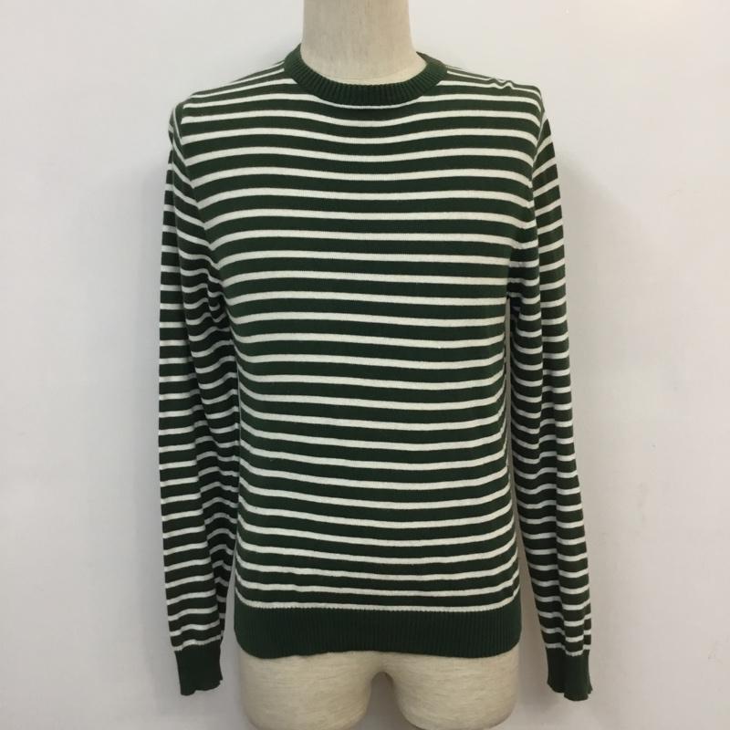 サタデーズ SATURDAYS ニット、セーター 長袖 クルーネック XS ボーダー柄 白 / ホワイト / X 緑 / グリーン / メンズ USED 古着 中古 10051368