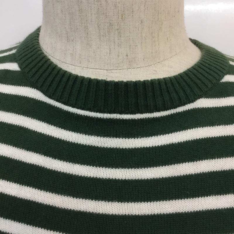 サタデーズ SATURDAYS ニット、セーター 長袖 クルーネック XS ボーダー柄 白 / ホワイト / X 緑 / グリーン / メンズ USED 古着 中古 10051368