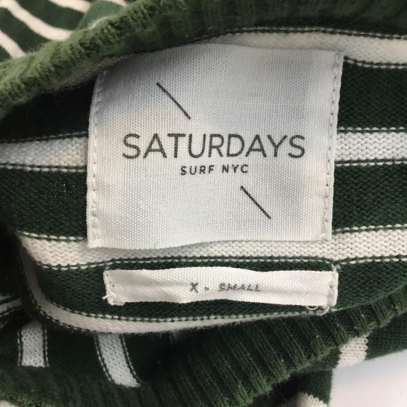 サタデーズ SATURDAYS ニット、セーター 長袖 クルーネック XS ボーダー柄 白 / ホワイト / X 緑 / グリーン / メンズ USED 古着 中古 10051368