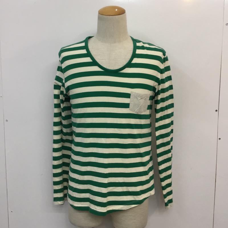 アーバンリサーチ URBAN RESEARCH カットソー 長袖 クルーネック 胸ポケット 40 ボーダー柄 白 / ホワイト / X 緑 / グリーン / メンズ USED 古着 中古 10051372