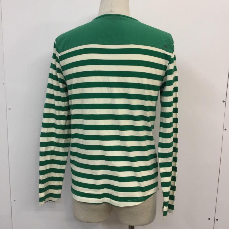 アーバンリサーチ URBAN RESEARCH カットソー 長袖 クルーネック 胸ポケット 40 ボーダー柄 白 / ホワイト / X 緑 / グリーン / メンズ USED 古着 中古 10051372