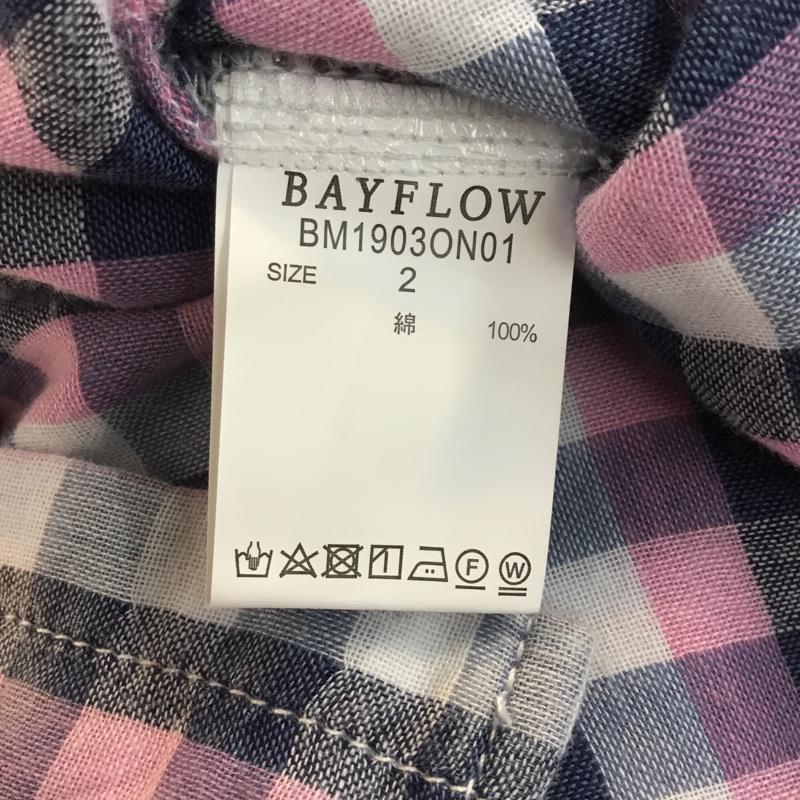 ベイフロー BAYFLOW シャツ、ブラウス 長袖 ガーゼ タグ付き S チェック 白 / ホワイト / X 桃 / ピンク / X 紺 / ネイビー / メンズ USED 古着 中古 10051722