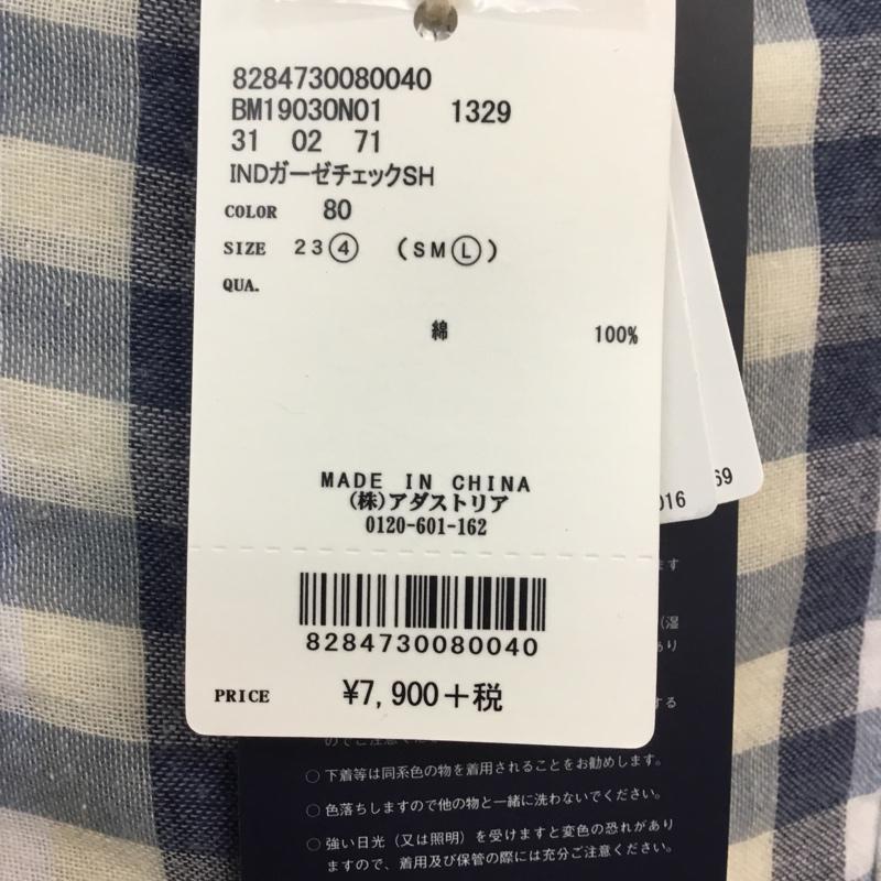 ベイフロー BAYFLOW シャツ、ブラウス 長袖 ガーゼチェック タグ付き L チェック 白 / ホワイト / X 青 / ブルー / X 紺 / ネイビー / メンズ USED 古着 中古 10051726