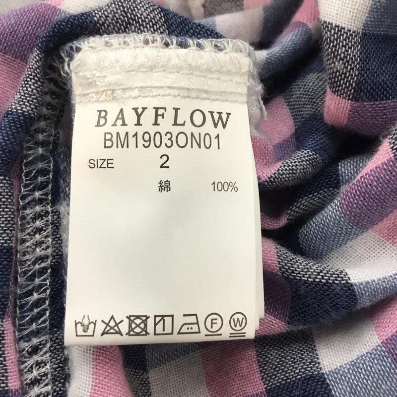 ベイフロー BAYFLOW シャツ、ブラウス 長袖 S チェック 白 / ホワイト / X 桃 / ピンク / X 紺 / ネイビー / メンズ USED 古着 中古 10051729