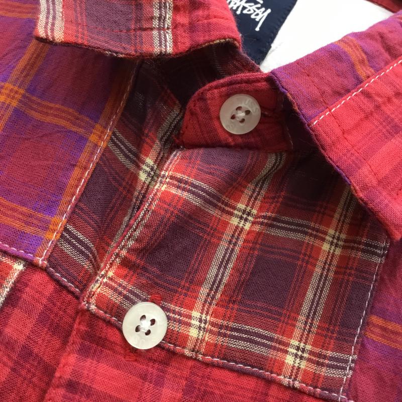 ステューシー STUSSY シャツ、ブラウス 半袖 M チェック 赤 / レッド / メンズ USED 古着 中古 10052229