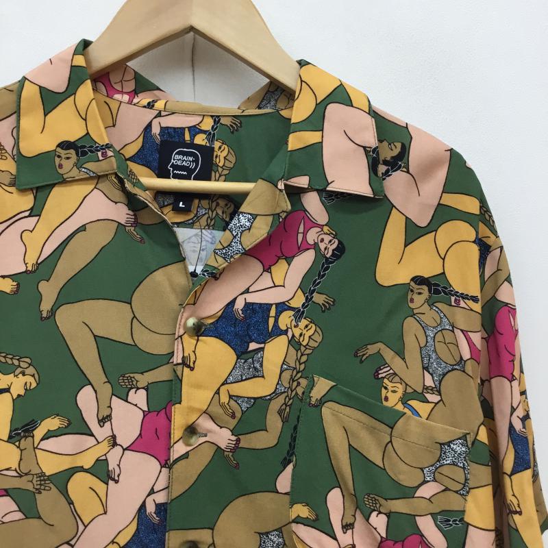 ブレインデット BRAIN DEAD シャツ、ブラウス 半袖 HAWAIIAN SHIRT L 総柄 緑 / グリーン / メンズ USED 古着 中古 10052741