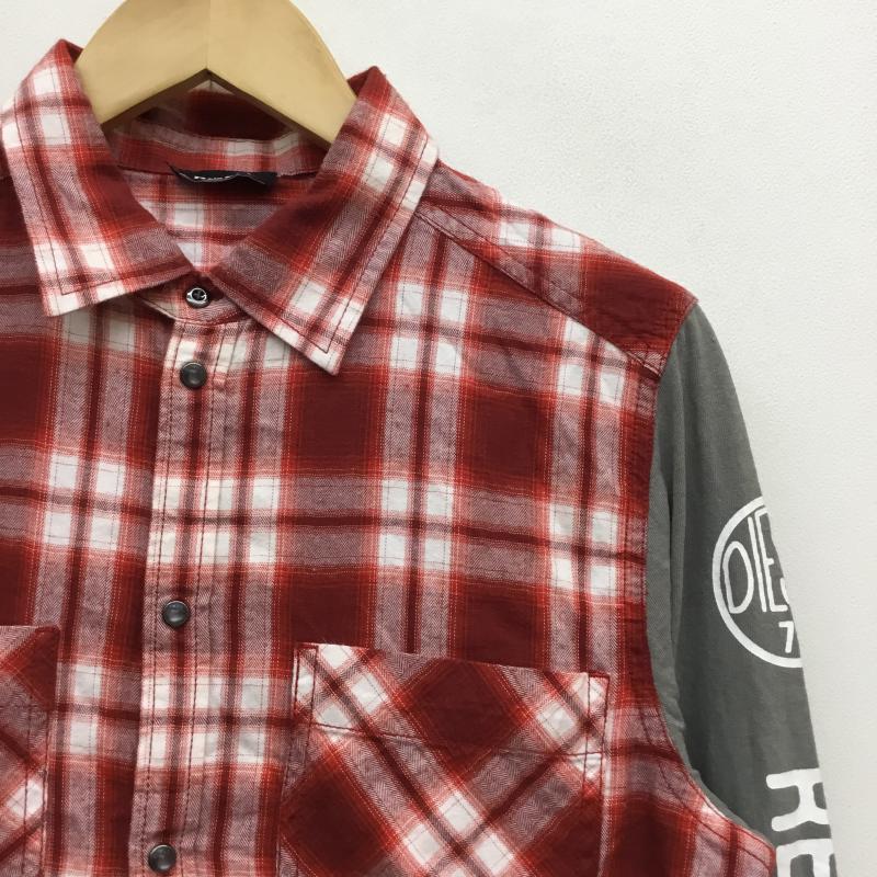 ディーゼル DIESEL シャツ、ブラウス 長袖 チェック 灰 / グレー / X 赤 / レッド / メンズ USED 古着 中古 10053528
