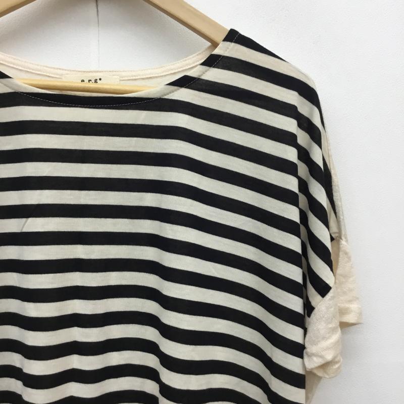 イーアールジー e.r.g* カットソー 半袖 M ボーダー柄 黒 / ブラック / X アイボリー / アイボリー / レディース USED 古着 中古 10053667