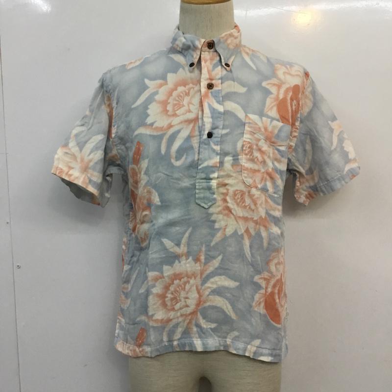 サンサーフ SUN SURF カットソー 半袖 ボタンダウン ガーゼ M 花柄 水色 / ライトブルー / X 白 / ホワイト / X 橙 / オレンジ / メンズ USED 古着 中古 10053861