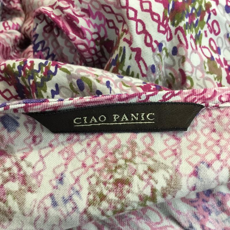 チャオパニック CIAOPANIC ワンピース ひざ丈スカート チュニック 七分袖 M 総柄 桃 / ピンク / X 紫 / パープル / レディース USED 古着 中古 10053903
