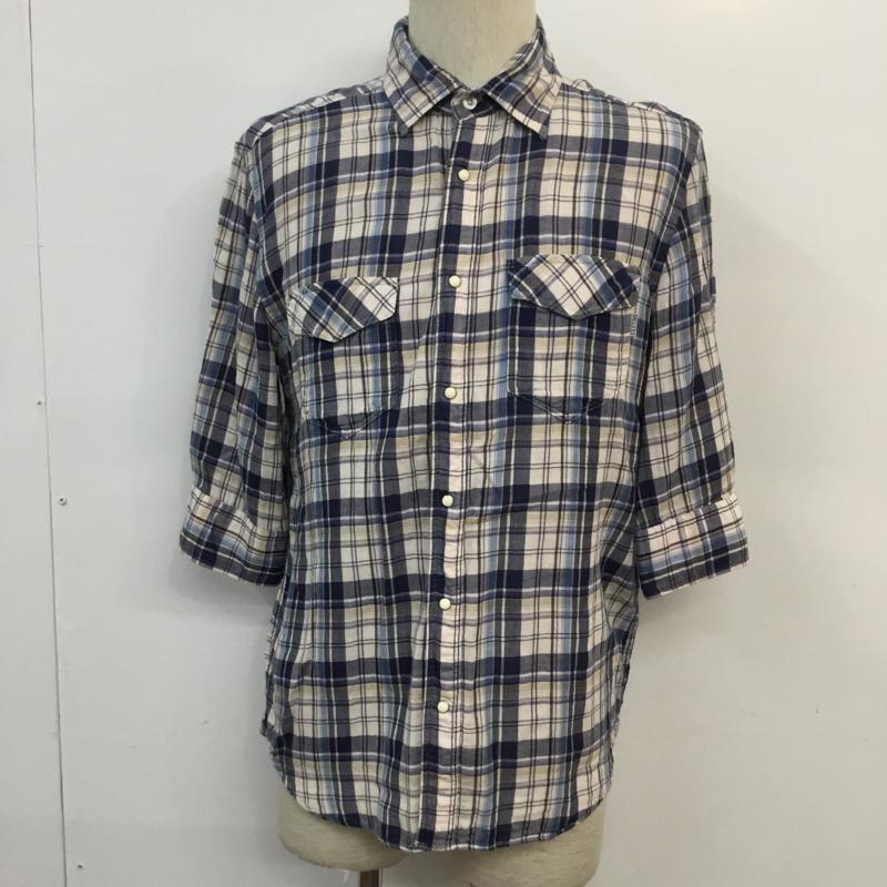 デラックス クロージング Deluxe Clothing シャツ、ブラウス 七分袖 チェック M チェック 白 / ホワイト / X 青 / ブルー / X 紺 / ネイビー / X ベージュ / ベージュ / メンズ USED 古着 中古 10053975