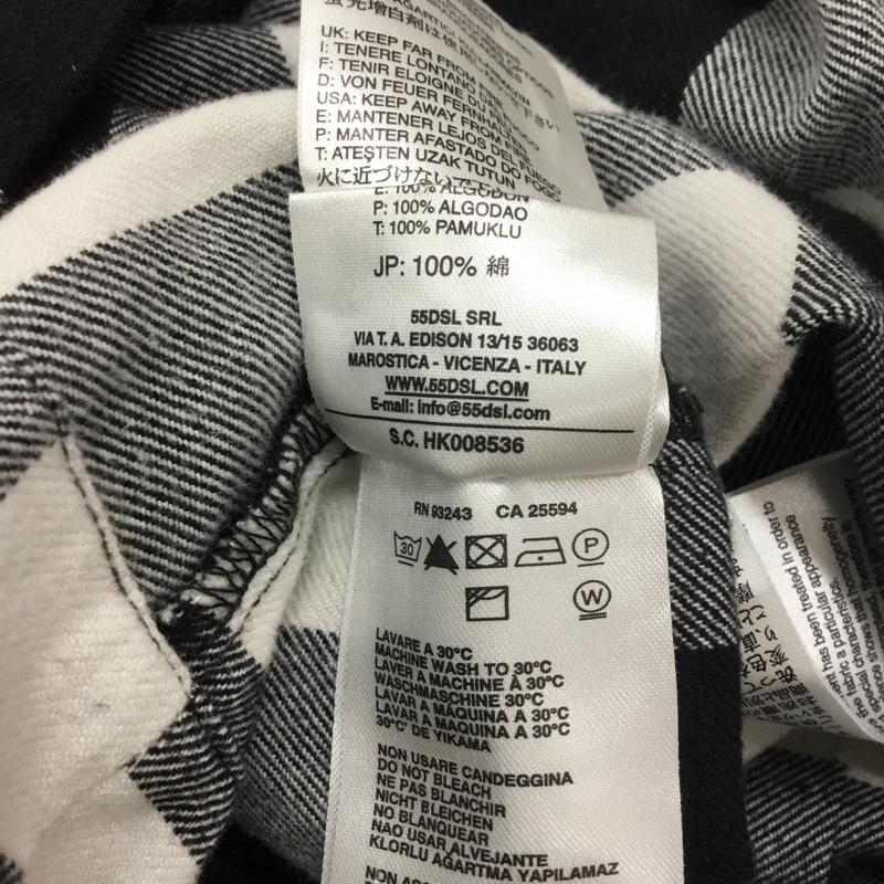 フィフティーファイブディーエスエル 55DSL ワンピース ひざ丈スカート ブロックチェック パフスリーブ M チェック 白 / ホワイト / X 黒 / ブラック / X 灰 / グレー / レディース USED 古着 中古 10054094