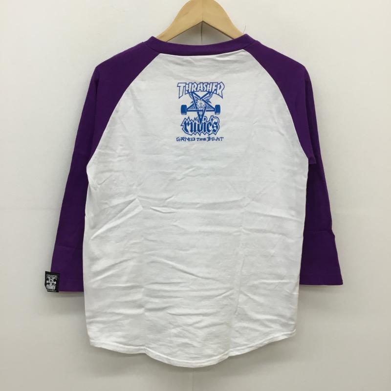 ルーディーズ RUDIES Tシャツ 七分袖 ×THRASHER ラグラン S ロゴ、文字 白 / ホワイト / X 紫 / パープル / メンズ USED 古着 中古 10054243
