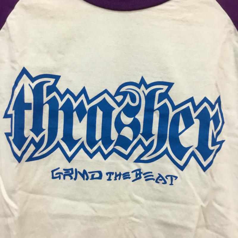 ルーディーズ RUDIES Tシャツ 七分袖 ×THRASHER ラグラン S ロゴ、文字 白 / ホワイト / X 紫 / パープル / メンズ USED 古着 中古 10054243