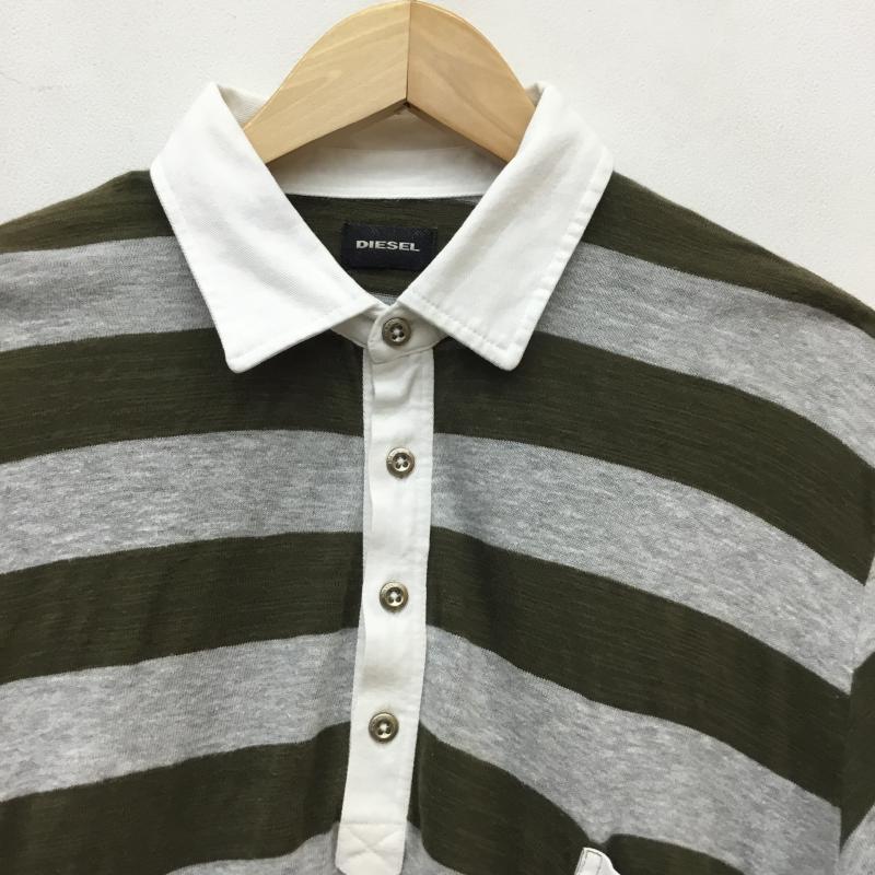 ディーゼル DIESEL ポロシャツ 半袖 L ボーダー柄 灰 / グレー / X 緑 / グリーン / メンズ USED 古着 中古 10054316