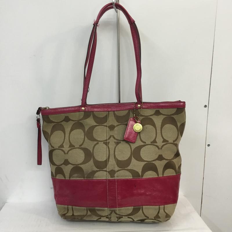 コーチ COACH トートバッグ トートバッグ C0867-12428 キャンバス シグネチャー ロゴ、文字 X 総柄 桃 / ピンク / X カーキ / カーキ / レディース USED 古着 中古 10056010