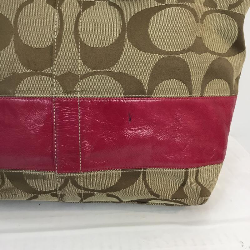 コーチ COACH トートバッグ トートバッグ C0867-12428 キャンバス シグネチャー ロゴ、文字 X 総柄 桃 / ピンク / X カーキ / カーキ / レディース USED 古着 中古 10056010
