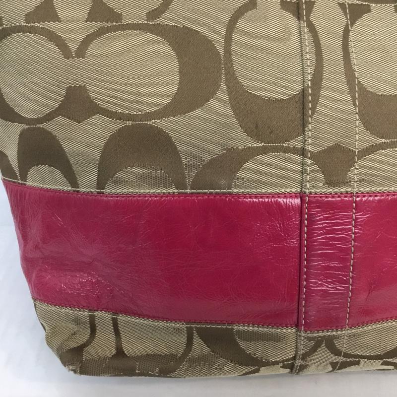 コーチ COACH トートバッグ トートバッグ C0867-12428 キャンバス シグネチャー ロゴ、文字 X 総柄 桃 / ピンク / X カーキ / カーキ / レディース USED 古着 中古 10056010