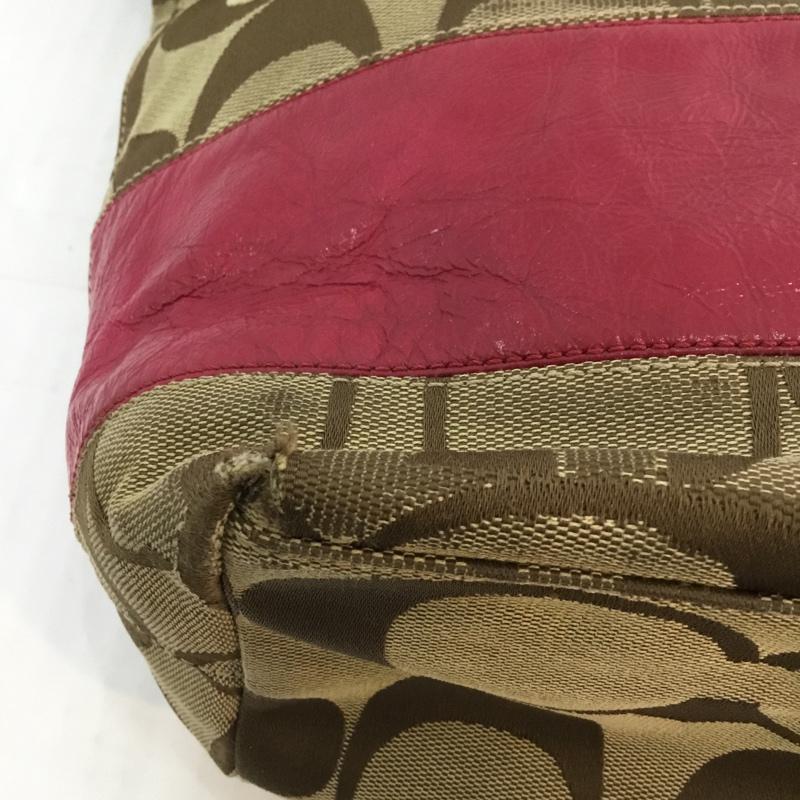 コーチ COACH トートバッグ トートバッグ C0867-12428 キャンバス シグネチャー ロゴ、文字 X 総柄 桃 / ピンク / X カーキ / カーキ / レディース USED 古着 中古 10056010