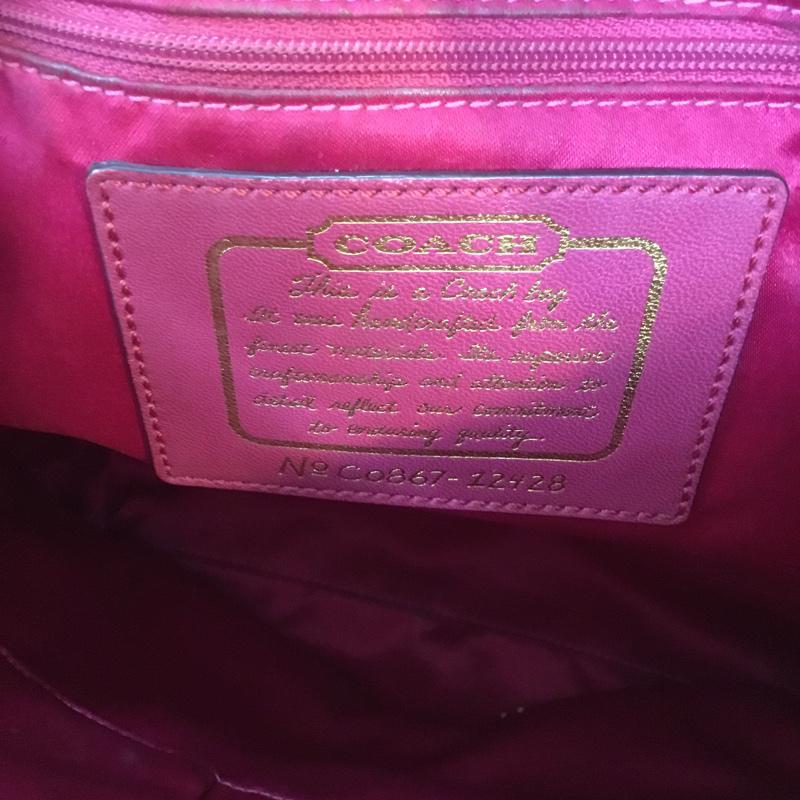 コーチ COACH トートバッグ トートバッグ C0867-12428 キャンバス シグネチャー ロゴ、文字 X 総柄 桃 / ピンク / X カーキ / カーキ / レディース USED 古着 中古 10056010