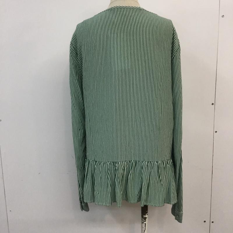 ザラ ZARA シャツ、ブラウス 長袖 M ストライプ 白 / ホワイト / X 緑 / グリーン / レディース USED 古着 中古 10056161