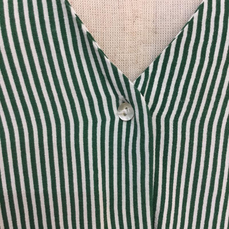 ザラ ZARA シャツ、ブラウス 長袖 M ストライプ 白 / ホワイト / X 緑 / グリーン / レディース USED 古着 中古 10056161