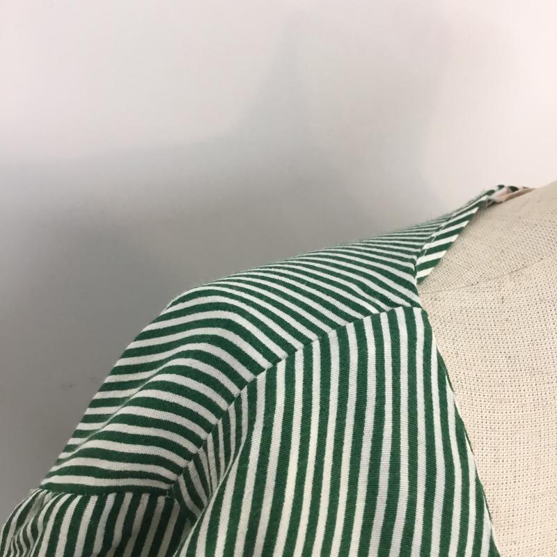 ザラ ZARA シャツ、ブラウス 長袖 M ストライプ 白 / ホワイト / X 緑 / グリーン / レディース USED 古着 中古 10056161