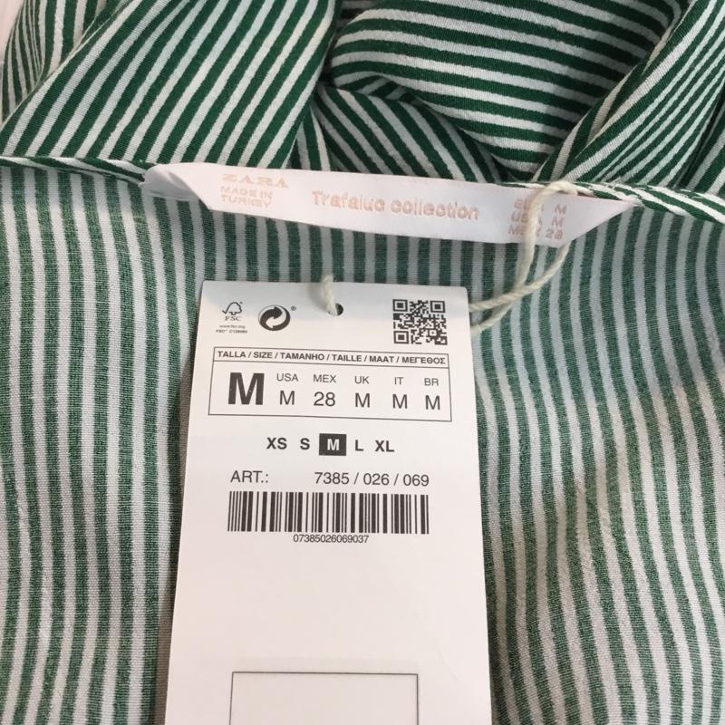ザラ ZARA シャツ、ブラウス 長袖 M ストライプ 白 / ホワイト / X 緑 / グリーン / レディース USED 古着 中古 10056161