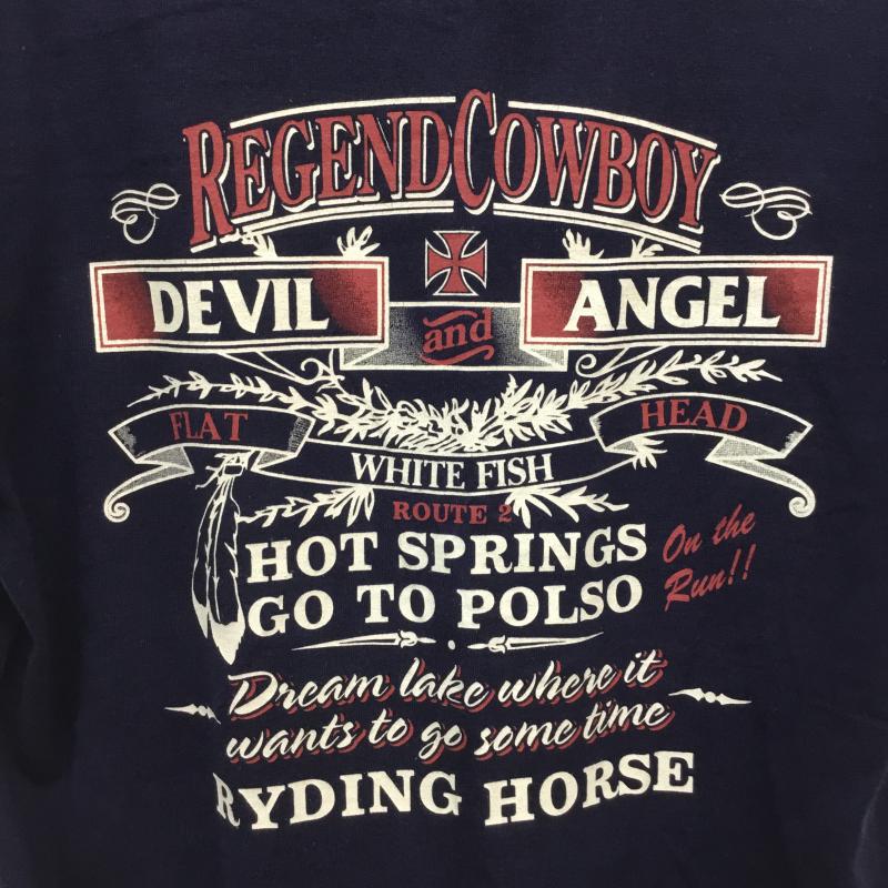 フラットヘッド The Flat Head Tシャツ 半袖 DEVIL and ANGEL 36 プリント 紺 / ネイビー / メンズ USED 古着 中古 10056595