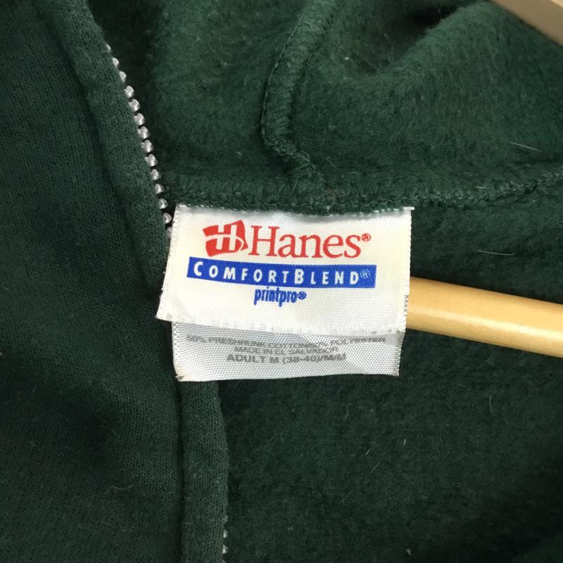 ヘインズ HANES パーカー 長袖 ジップアップ ロゴ M プリント 緑 / グリーン / メンズ USED 古着 中古 10058555