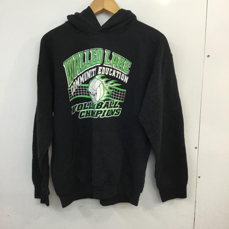 ギルダン GILDAN パーカー 長袖 フーディー プルオーバー 裏起毛 M プリント 黒 / ブラック / メンズ USED 古着 中古 10058571