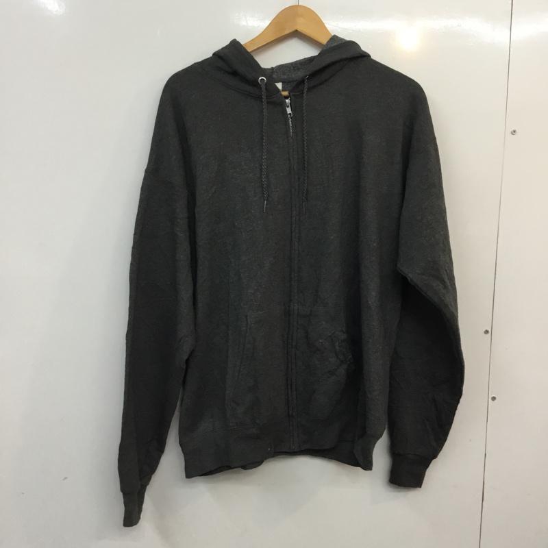 ヘインズ HANES パーカー 長袖 ジップアップ 裏起毛 L 無地 ダークグレー / ダークグレー / メンズ USED 古着 中古 10058591