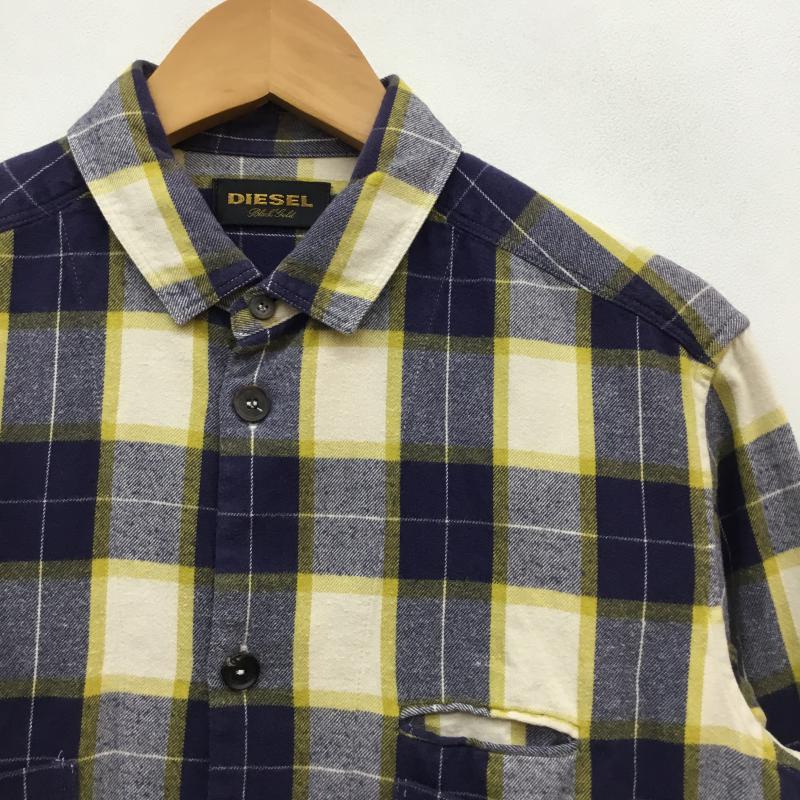 ディーゼル DIESEL シャツ、ブラウス 長袖 S チェック 白 / ホワイト / X 黄 / イエロー / X 紺 / ネイビー / メンズ USED 古着 中古 10058822