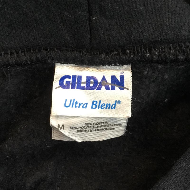 ギルダン GILDAN パーカー 長袖 プルオーバー フーディー プリント M プリント 黒 / ブラック / メンズ USED 古着 中古 10059027