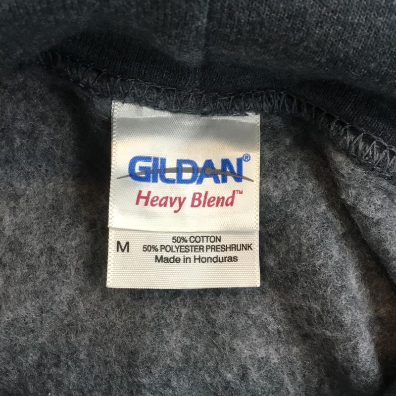 ギルダン GILDAN パーカー 長袖 フーディー スウェット スリーブロゴ 裏起毛 M ロゴ、文字 ダークグレー / ダークグレー / メンズ USED 古着 中古 10059032