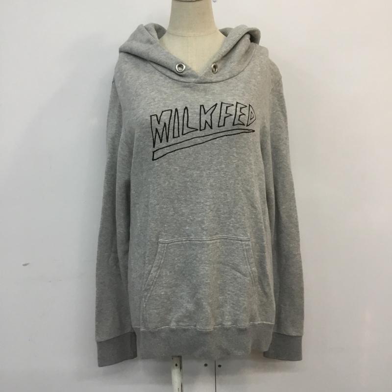 ミルクフェド MILKFED. パーカー 長袖 S ロゴ、文字 X プリント 灰 / グレー / レディース USED 古着 中古 10060729