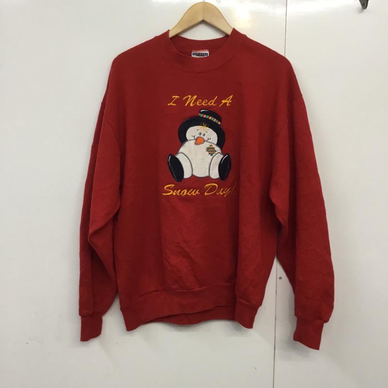 古着 USED トレーナー 長袖 スウェット 裏起毛 雪だるま L キャラクター 赤 / レッド / レディース USED 古着 中古 10061498