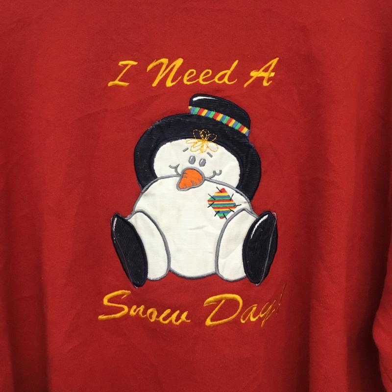 古着 USED トレーナー 長袖 スウェット 裏起毛 雪だるま L キャラクター 赤 / レッド / レディース USED 古着 中古 10061498