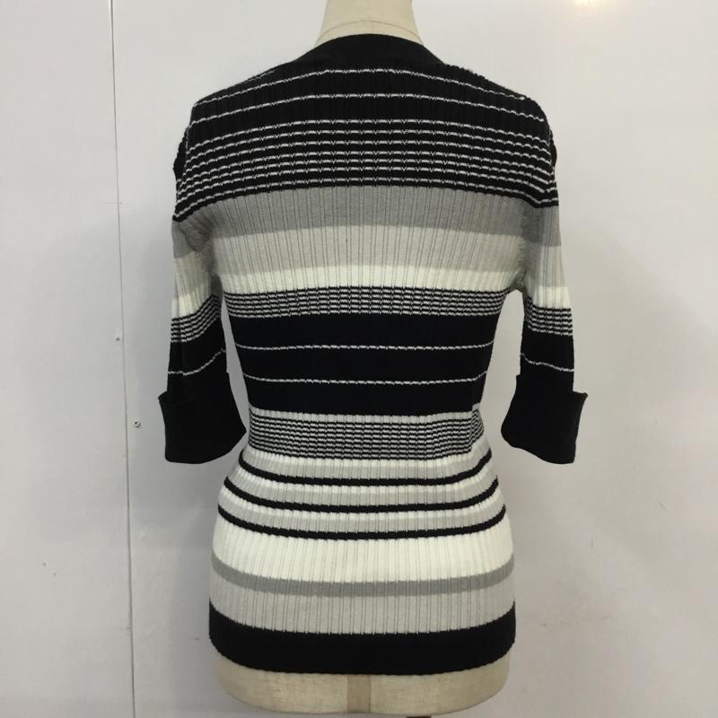 アズールバイマウジー AZUL BY MOUSSY ニット、セーター 半袖 TURN BACK HALF SLEEVE KNIT 250DSS70-073C S ボーダー柄 白 / ホワイト / X 黒 / ブラック / X 灰 / グレー / レディース USED 古着 中古 10061703