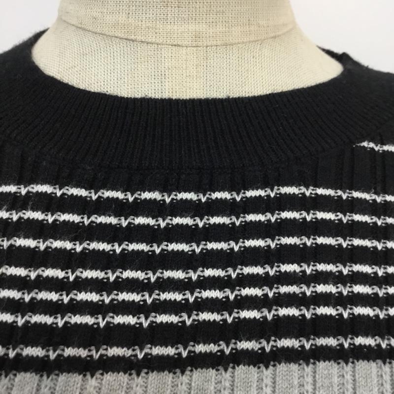 アズールバイマウジー AZUL BY MOUSSY ニット、セーター 半袖 TURN BACK HALF SLEEVE KNIT 250DSS70-073C S ボーダー柄 白 / ホワイト / X 黒 / ブラック / X 灰 / グレー / レディース USED 古着 中古 10061703