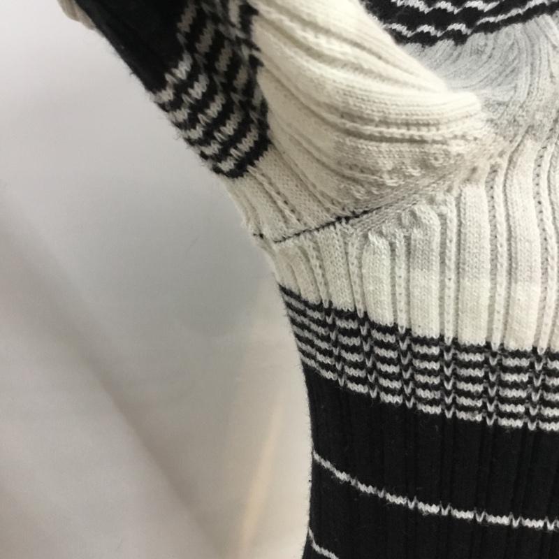 アズールバイマウジー AZUL BY MOUSSY ニット、セーター 半袖 TURN BACK HALF SLEEVE KNIT 250DSS70-073C S ボーダー柄 白 / ホワイト / X 黒 / ブラック / X 灰 / グレー / レディース USED 古着 中古 10061703