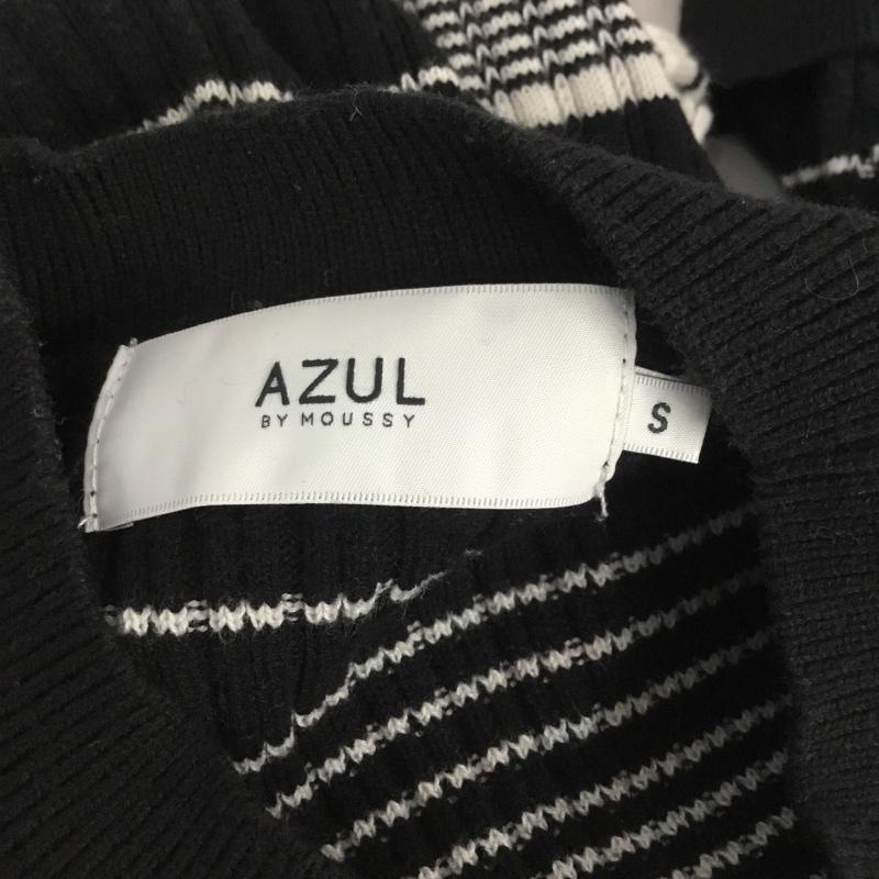 アズールバイマウジー AZUL BY MOUSSY ニット、セーター 半袖 TURN BACK HALF SLEEVE KNIT 250DSS70-073C S ボーダー柄 白 / ホワイト / X 黒 / ブラック / X 灰 / グレー / レディース USED 古着 中古 10061703