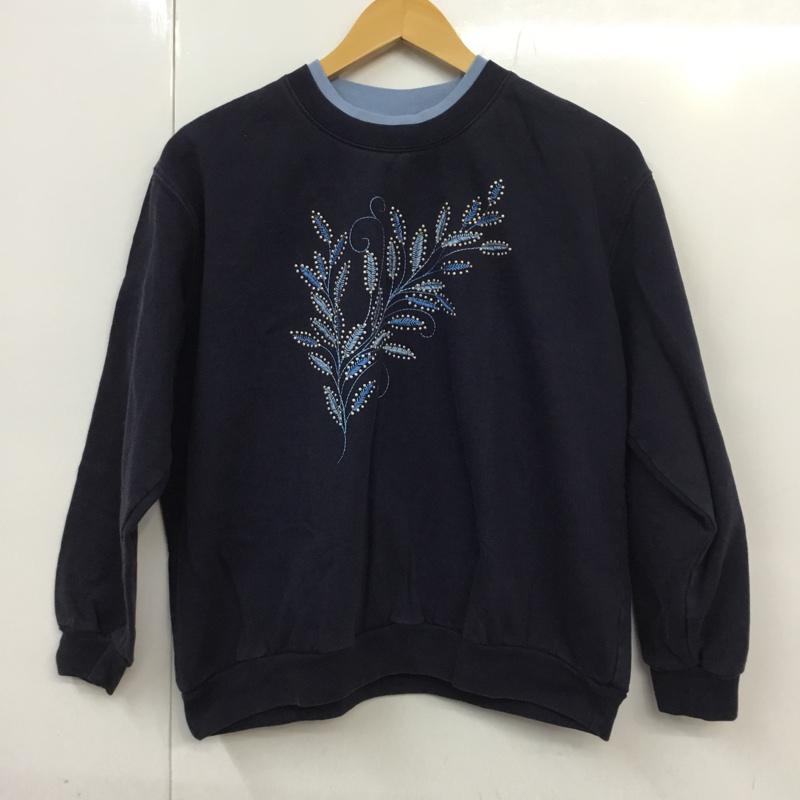 古着 USED トレーナー 長袖 スウェット 裏起毛 L 刺繍 紺 / ネイビー / X 水色 / ライトブルー / レディース USED 古着 中古 10062572