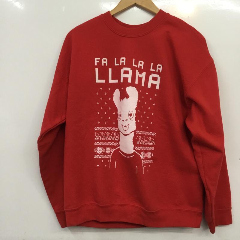 ギルダン GILDAN トレーナー 長袖 スウェット 裏起毛 ラマ L プリント 赤 / レッド / メンズ USED 古着 中古 10062581
